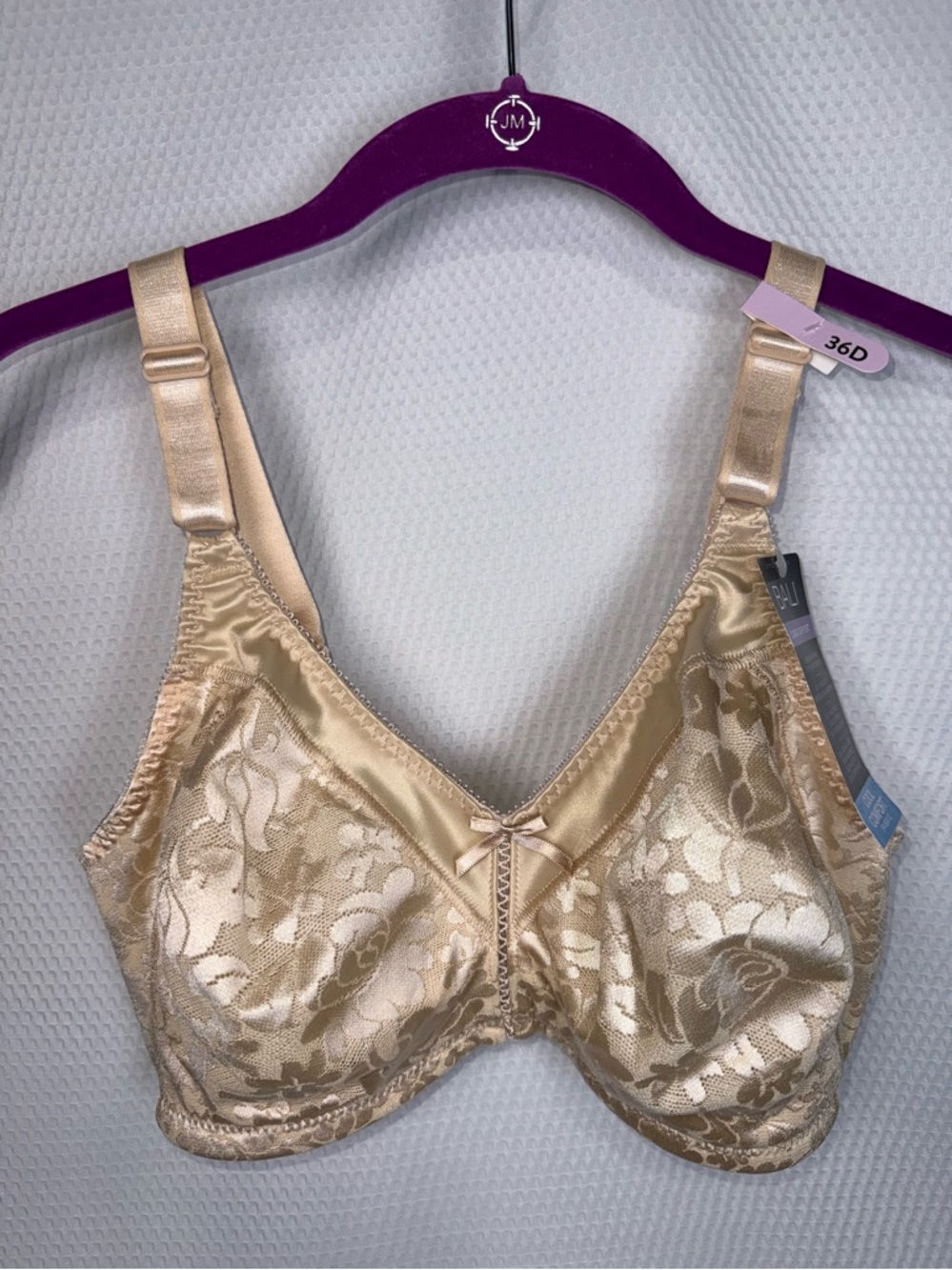 NWT Bali 36D Cool Comfort Wirefree Bra Nude Beige Floral Jacquard Full Coverage